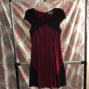 Fit and Flare dress ModCloth size L, dark red & bl